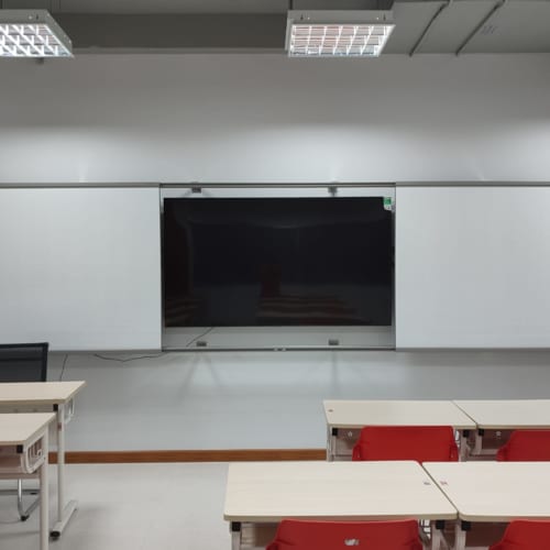 Hệ Bảng Trượt Liền Khối Dạy Học Trung Học Cơ Sở - Trung Học Phổ Thông  - 2 Bảng Từ Trắng Trượt Ngang Kết Hợp Màn Hình - ( VADOTO-SSBT02xxxx)