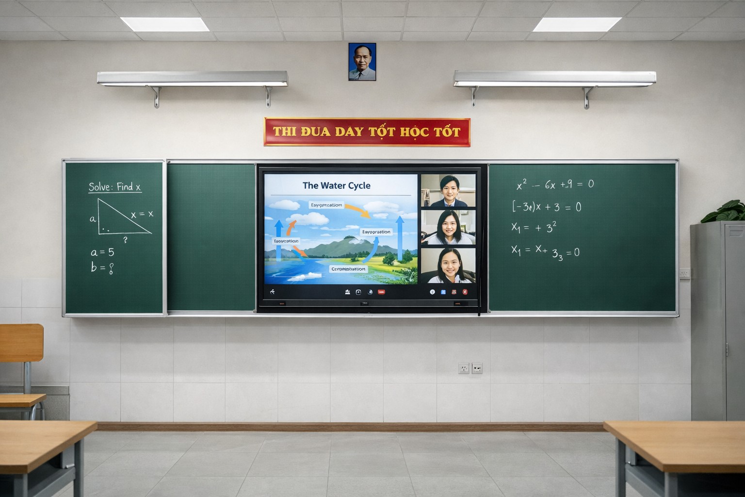 Bảng trượt kết hợp ti vi thông minh cho lớp học Hyrbid hiện đại