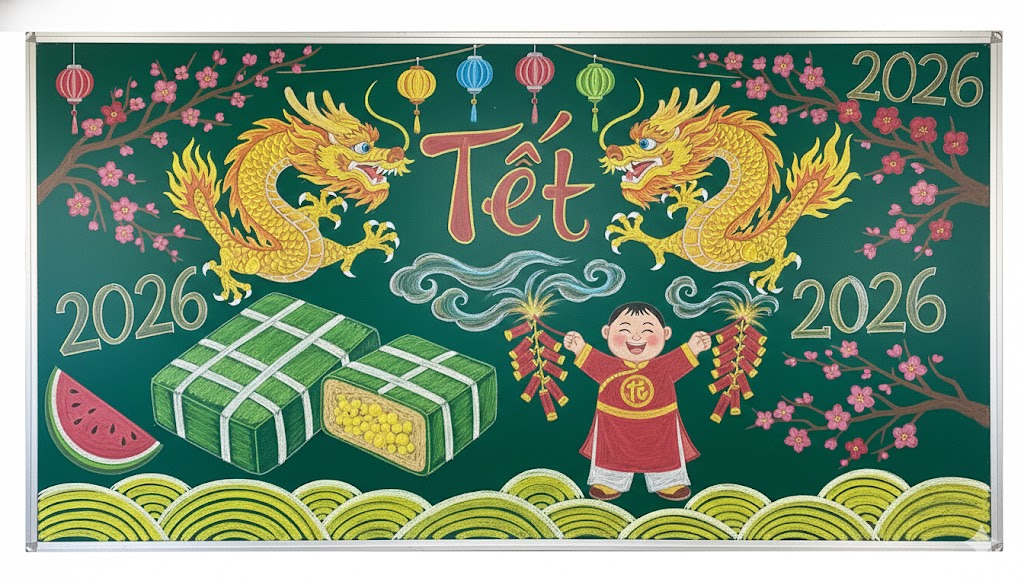 Trang trí bảng tết bằng biểu tượng linh vật của năm